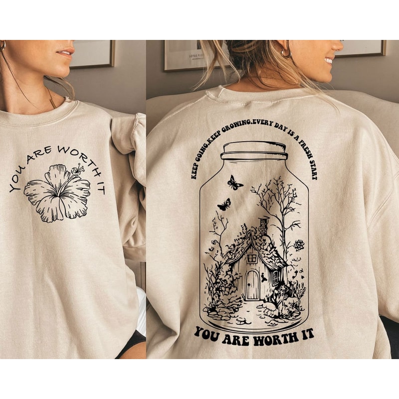 Positive Aesthetic SVG PNG Keep Going, Self love Svg Motivational Quote Wildflower Svg, Boho Png, Manifest Svg Worthy Svg Front and back Svg - 1.jpg