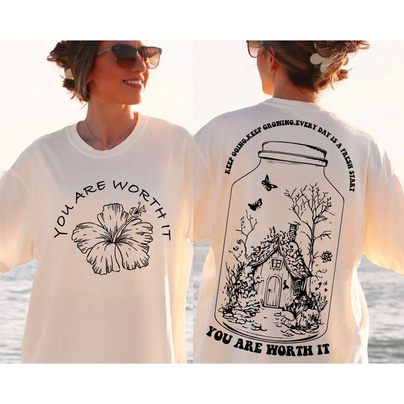 Positive Aesthetic SVG PNG Keep Going, Self love Svg Motivational Quote Wildflower Svg, Boho Png, Manifest Svg Worthy Svg Front and back Svg - 2.jpg