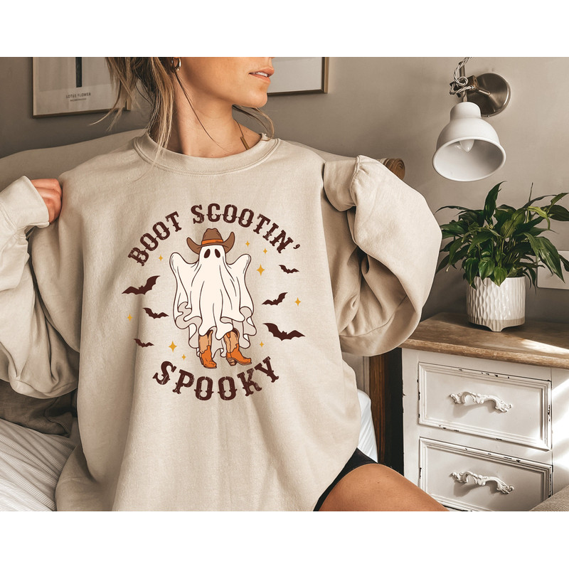 Boot Scootin Spooky Sweatshirt, Western Halloween Shirt, Cowboy Ghost Shirt, Western Halloween Sweatshirt, Spooky Shirt, Halloween Gift - 1.jpg
