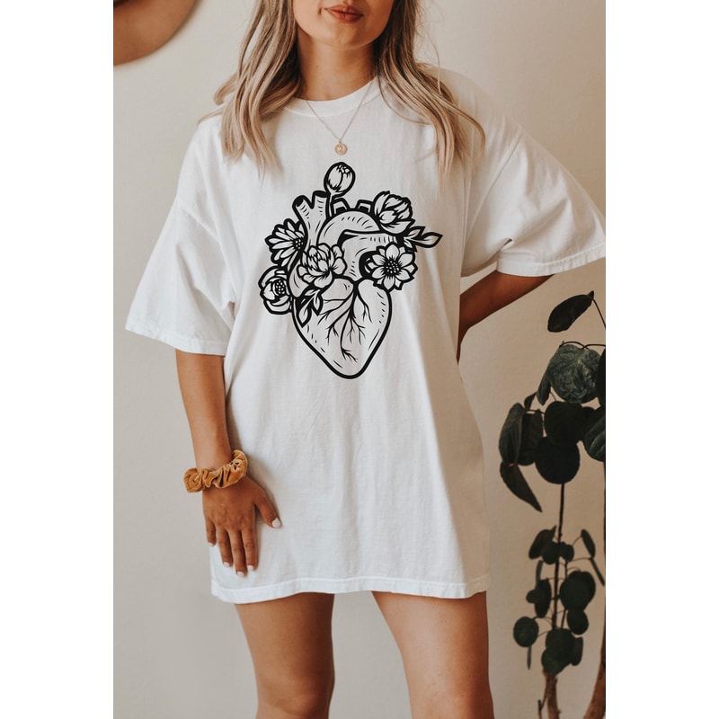 Floral Heart Shirt,Floral Heart Sweatshirt,Doctor Shirt,Health Shirt,Flowers Heart Tees,Heart Surgery,Botanical Heart Shirt,Wildflowers Tee - 1.jpg