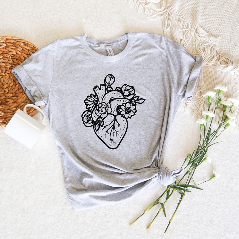 Floral Heart Shirt,Floral Heart Sweatshirt,Doctor Shirt,Health Shirt,Flowers Heart Tees,Heart Surgery,Botanical Heart Shirt,Wildflowers Tee - 3.jpg