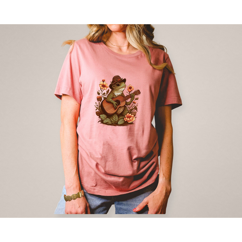 Frog Playing Guitar Tshirt, Floral Graphic Tee, Frog with Hat Sweatshirt, Animals Playing Music Shirts, Cottagecore Tops, Forestcore Tshirts - 2.jpg