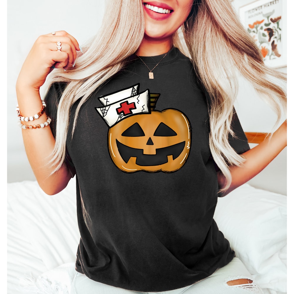 Halloween Pumpkin Nurse Shirt, Spooky Nurse Sweatshirt, Halloween Gifts for Nurse, Nurse Horror Shirt, Pumpkin Face Nurse Shirt - 2.jpg