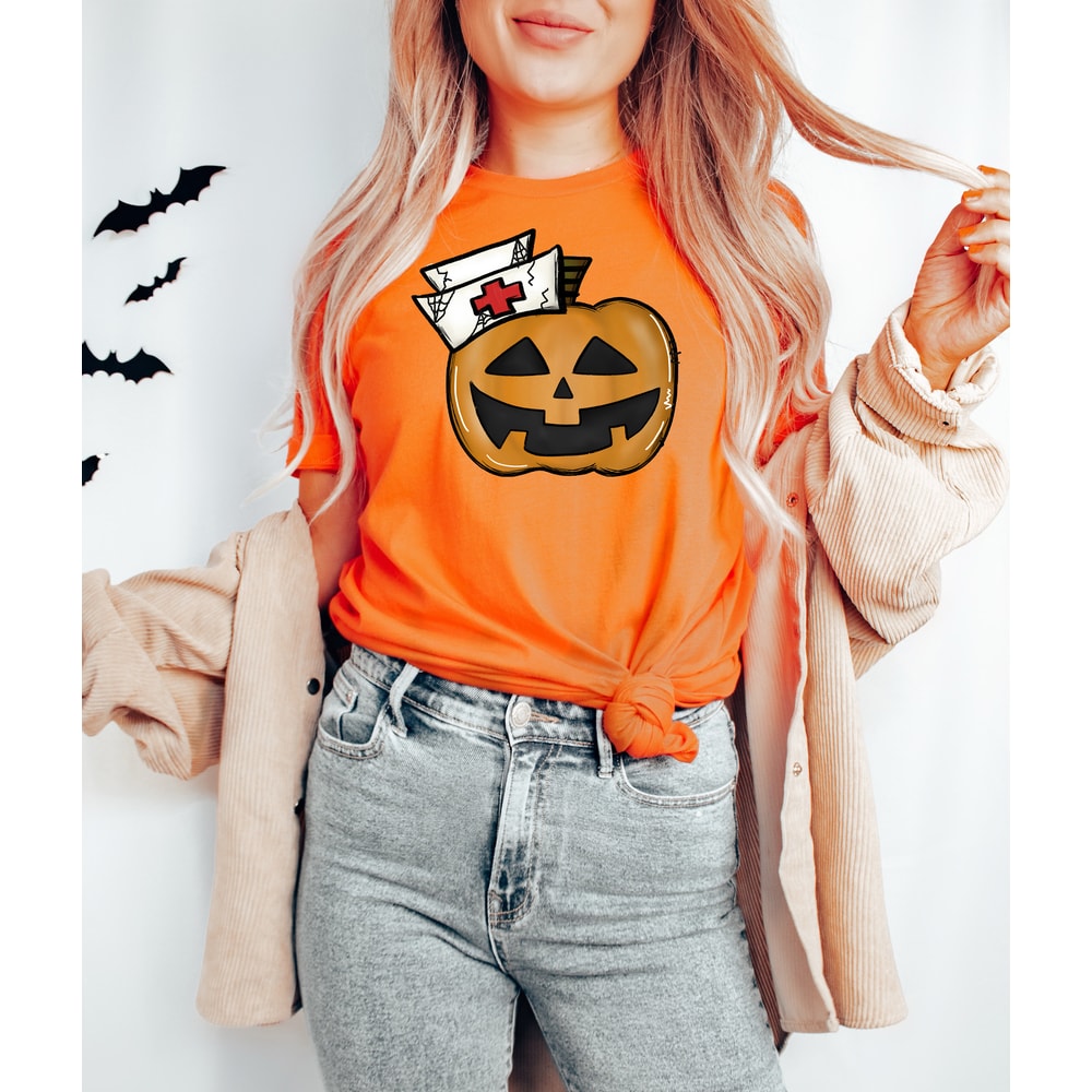Halloween Pumpkin Nurse Shirt, Spooky Nurse Sweatshirt, Halloween Gifts for Nurse, Nurse Horror Shirt, Pumpkin Face Nurse Shirt - 3.jpg