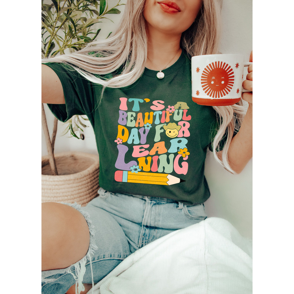 It's A Beautiful Day For Learning Shirt, Gift for Teacher, Pastel Tshirt, Teacher Life, Retro Gift For Teacher, Retro Teacher Sweatshirt - 2.jpg