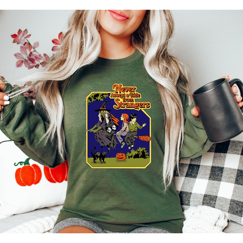 Never Accept A Ride From Strangers Shirt, Halloween Witch Shirt, Funny Halloween Sweatshirt, Horror Halloween, Retro Halloween Witch Shirt - 1.jpg