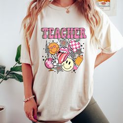 retro teacher life shirt, teacher appreciation tee, boho teacher shirt, checkered teacher shirt, gif