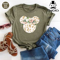 disney floral mickey shirt, boho shirt, mickey ears shirt, floral leopard shirt, disney vacation shirt, disney trip shir