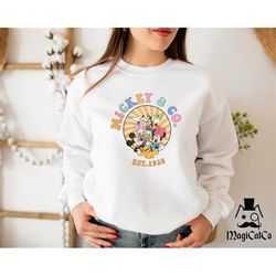 retro mickey and co sweatshirt, est 1928 unisex sweatshirt, crewneck sweatshirt, disney sweatshirts, oversized sweatshir