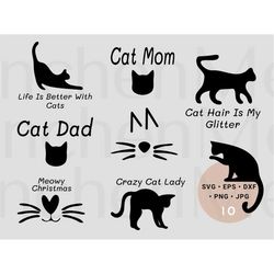 funny cat svg bundle, cat svg, kitten svg, crazy cat lady svg, cat heart nose svg, animal lover svg, cat face svg, cat d