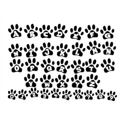 paw alphabet svg, paw font svg, paw letters and numbers for cricut, pet font svg