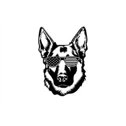 german shepherd svg with american flag, german shepherd svg files for cricut, american flag svg, dog with glasses svg