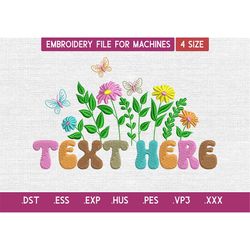 Custom Name Flower Embroidery Design File, Custom Text Embroidery Design File for machine, Instant Download DST, EXP, VP