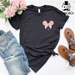 glitter pocket mickey castle shirt,disney shirts, minnie ear shirt , cute ear shirt, disney shirt for women, disney ear