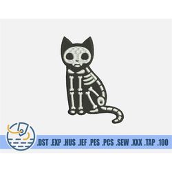 Skeleton Cat Embroidery File - Instant Download - Spooky Cat Decor for Clothing Decoration - Halloween Pattern For Patch