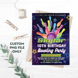 personalized file bowling birthday invitation | glow bowling invitation | bowling invitation | bowling party png file