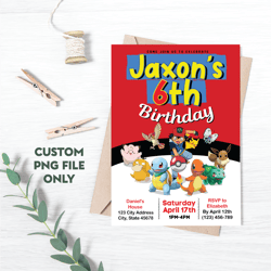 personalized file pokemone birthday invitation, pokemon birthday invitation, pokemon invitation, pikachu png file
