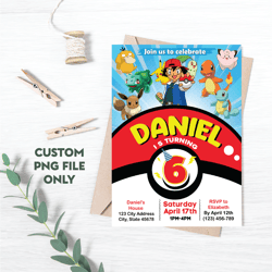 personalized file pokemon birthday invitations, pokemon birthday invites, pokemone invitation, pikachu png file