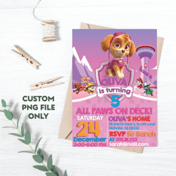 Personalized File Paw-ty Patrol Invitation | Kids Birthday Invitation Printable, Paw Birthday Invitation Girl  PNG File
