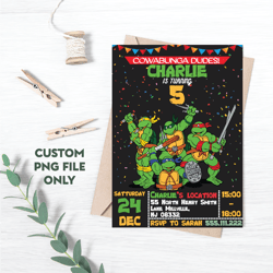 personalized file turtle birthday invitation | printable ninja invite, turtle evite, editable| png file