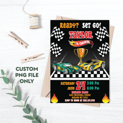Personalized File Wheels Birthday Invitation, Hot Cars Birthday Invitation, Kid invitation, Race Cars | PNG File