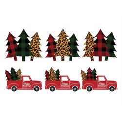 leopard christmas tree svg, buffalo plaid christmas tree svg, red truck christmas tree svg