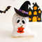 Felt toy - ghost in pointed black hat with orange Halloween pumpkin