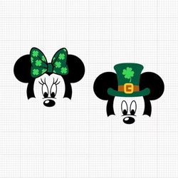 saint patrick's day, leprechaun hat, clover, mickey minnie mouse, ears bow.