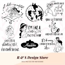 aladdin, quotes, agrabah, prince, princess, png, svg, bundle.