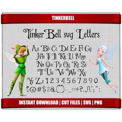 tinkerbell font svg cut files letters alphabet, tinkerbell birthday party digital printable tinkerbell svg font instant