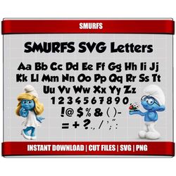 smurfs font svg cut files letters alphabet, smurfs birthday party digital printable svg instant download clipart smurfs