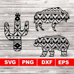 tribal pattern svg, aztec pattern, instant download, native pattern, tribal bear svg, tribal buffalo svg, tribal cactus