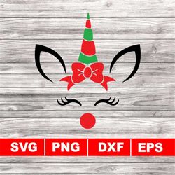 christmas unicorn svg, png, dxf, eps, reindeer svg, christmas svg, instant download, unicorn head svg, red nose reindeer
