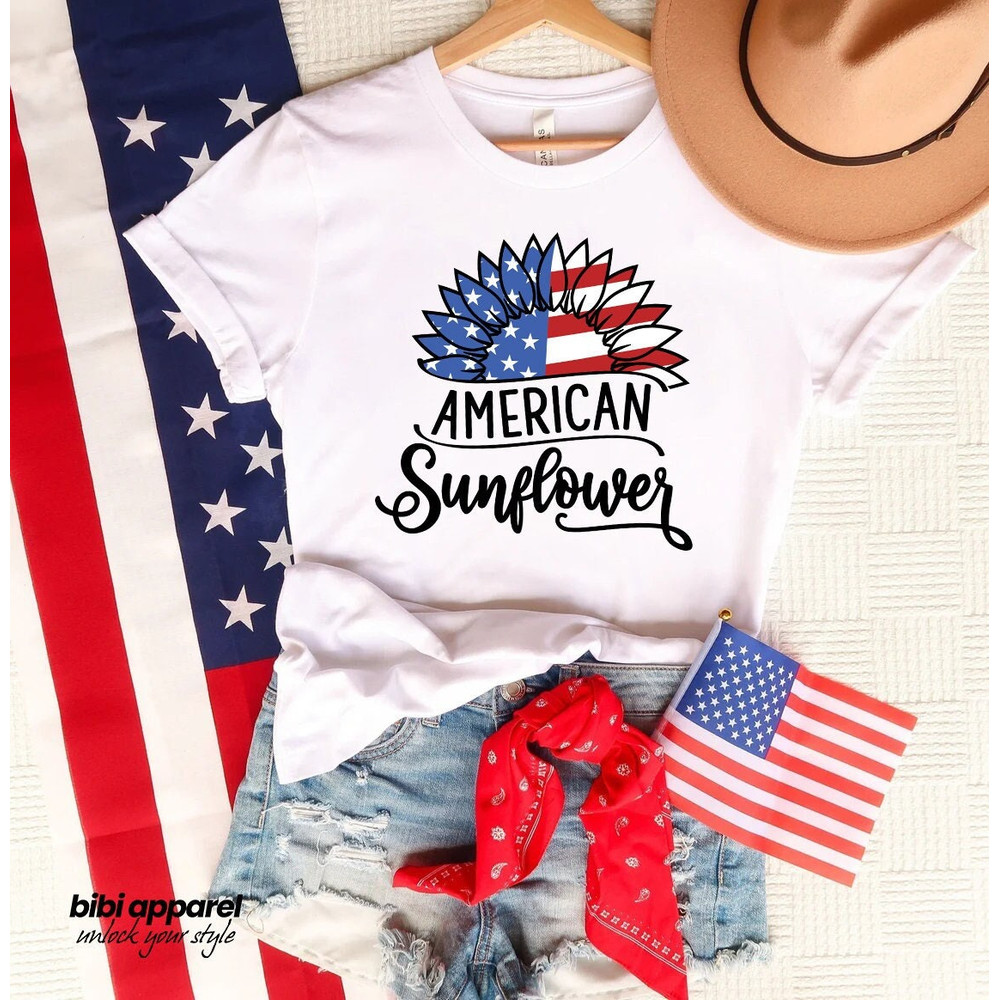 America Sunflower Shirt, USA FLAG Flower T-Shirt, 4th of July Flag Tee, Independence Day Shirt, Freedom Shirt, Patriotic Shirt - 1.jpg