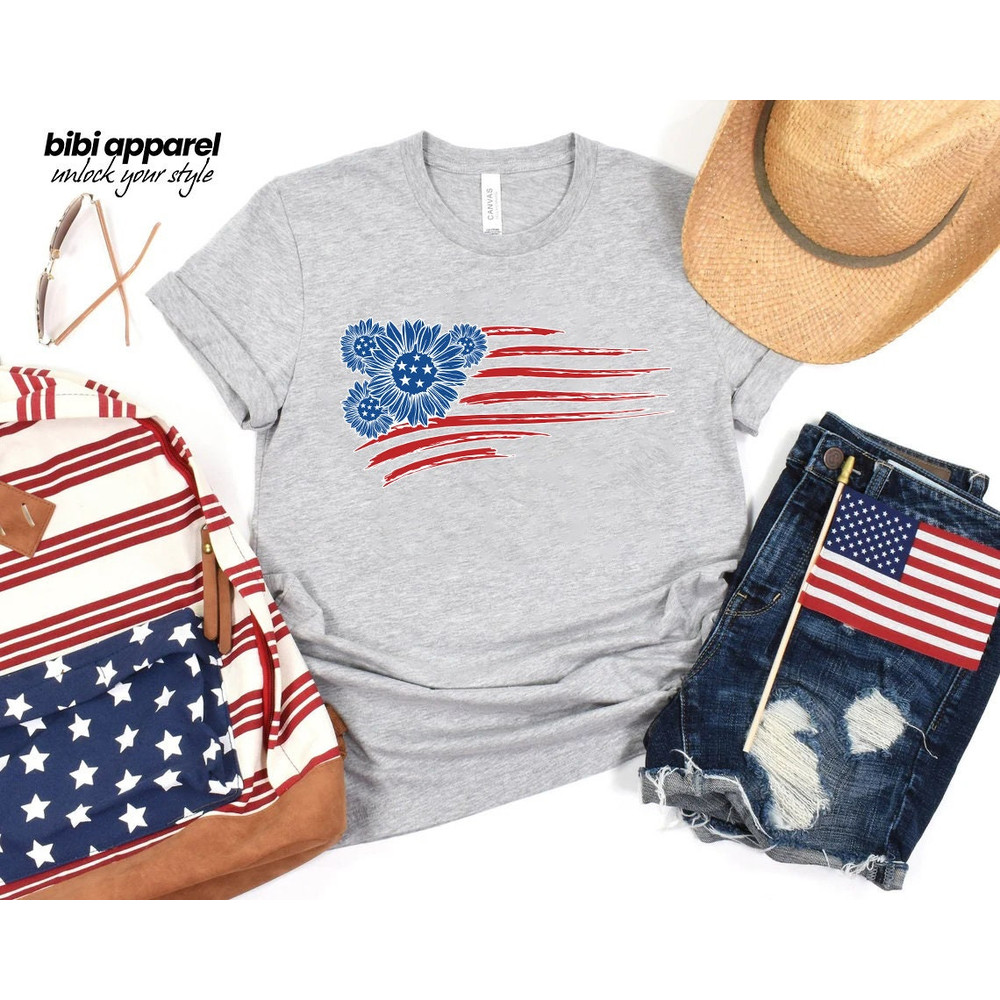 America Sunflower T-Shirt, USA Flag Flower Shirt, 4th Of July Patriotic Tee, USA Independence Shirt, American Freedom T-Shirt - 1.jpg