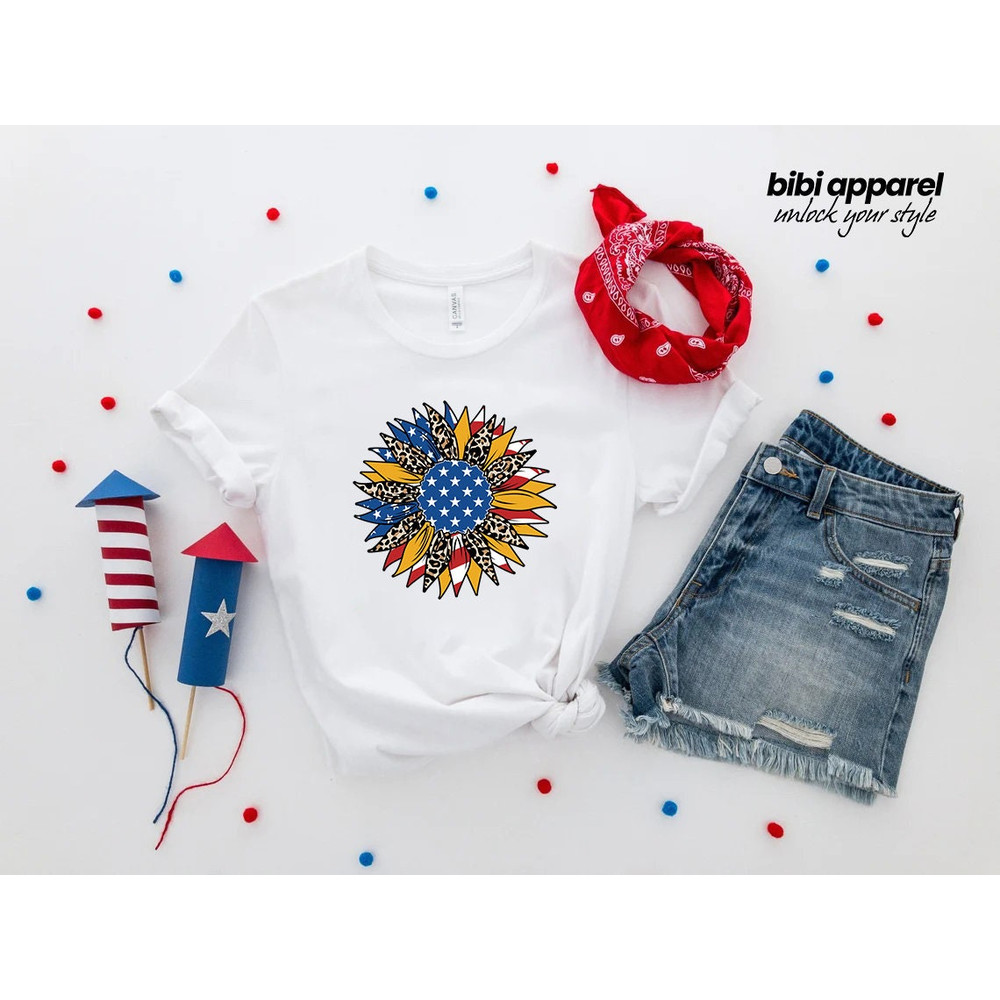American Flag Sunflower, USA T-shirt, Sunflower, Sunflower Flag, Floral Flag Shirt, Patriotic Shirt, Bella Canvas, 4th of July Shirt, - 1.jpg