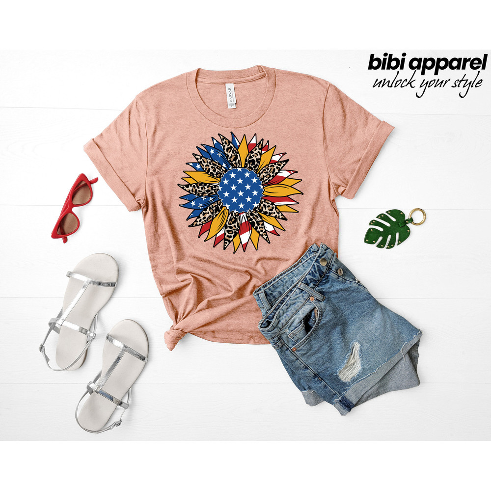 American Flag Sunflower, USA T-shirt, Sunflower, Sunflower Flag, Floral Flag Shirt, Patriotic Shirt, Bella Canvas, 4th of July Shirt, - 2.jpg