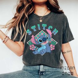 vintage disney stitch floral  comfort colors shirt, retro disney lilo & stitch shirt, stitch shirt, disneyworld shirts,