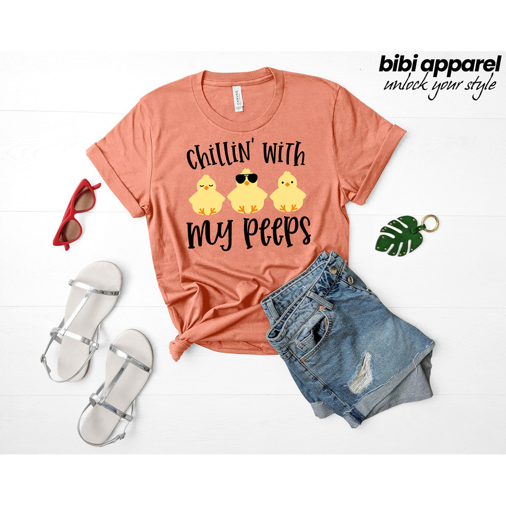 Chillin With My Peeps Easter Shirt, Bunny With Glasses Shirt, Cute Easter Shirt, Easter Day Shirt, Easter Bunny Shirt, Kids Easter Shirt - 1.jpg
