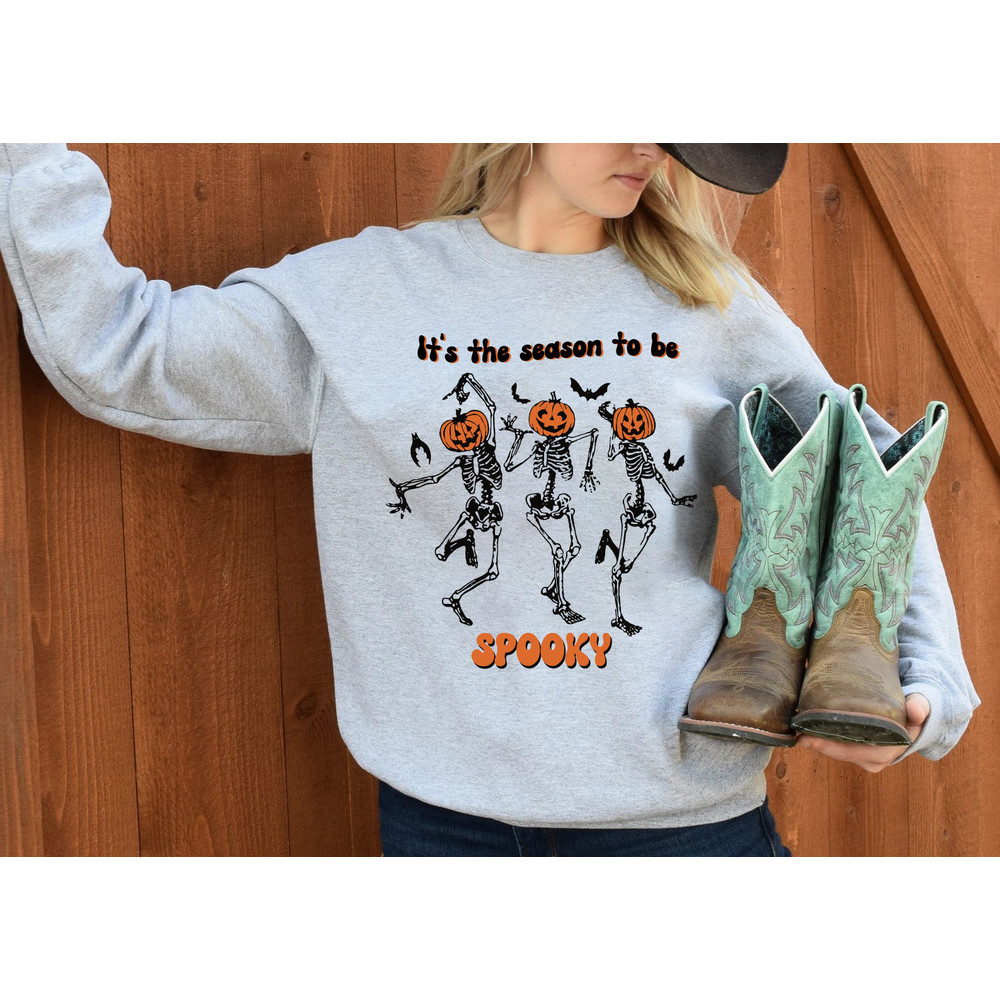 Dancing Skeleton Sweatshirt, Pumpkin Sweater, Pumpkin Skeleton Shirt, Fall Sweatshirt, Halloween Party Sweatshirt, Spooky Season Sweatshirt - 2.jpg
