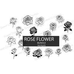 rose svg cut files | rose silhouette | flower svg | floral svg | valentine rose svg | vintage rose svg | rose bundle