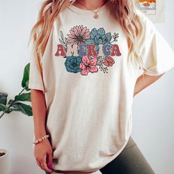 floral america shirt, 4th of july shirt, preppy clothes, fir