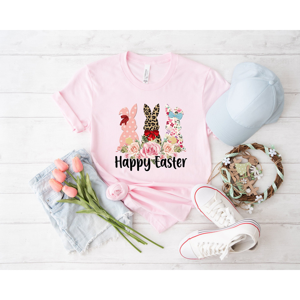 Floral Leopard happy easter bunny shirt, Happy Easter Shirt, leopard bunny shirt, Rabbit Lover Gift, Rabbit Shirt, Egg Shirt, bunny shirt, - 1.jpg