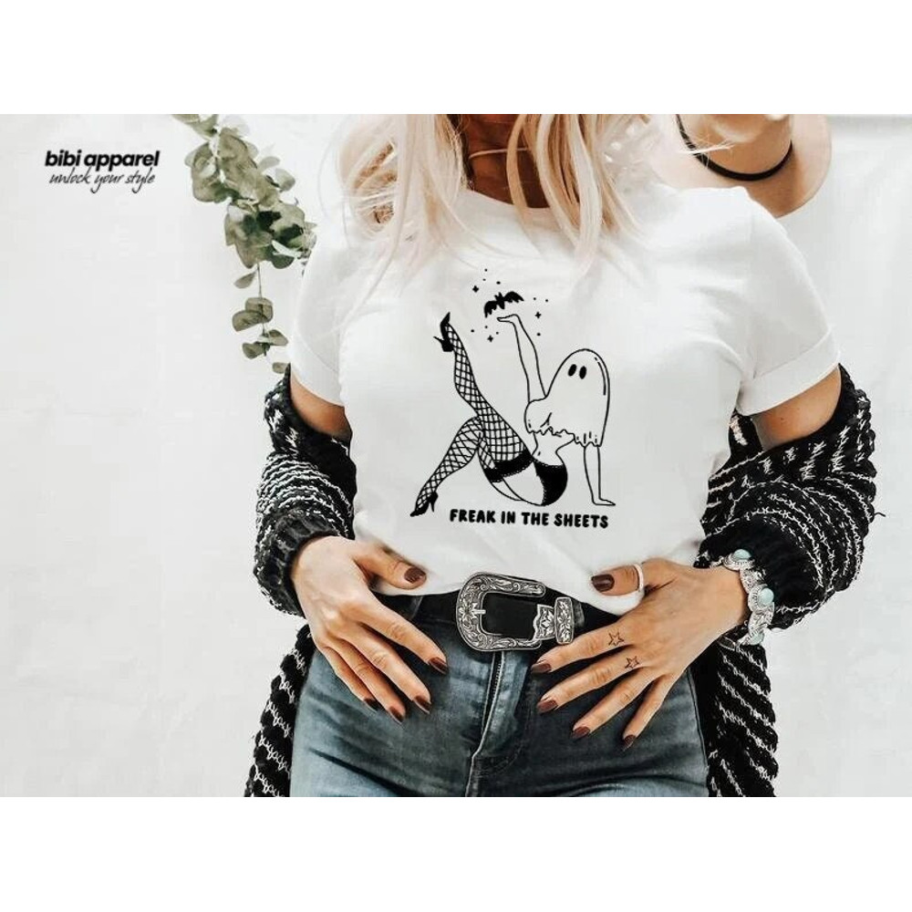 Freak In The Sheets Shirt Funny Halloween Shirt, Naughty Ghost Shirt, Halloween Party Shirt, Trick or Treat Shirt, Bella Canvas - 1.jpg