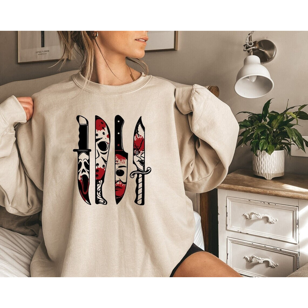 Halloween knives, horror sweatshirt, Trick or Treat Shirt, Horror Movie Shirt, Jason Voorhees, scary halloween, scream shirt, No you hang up - 1.jpg