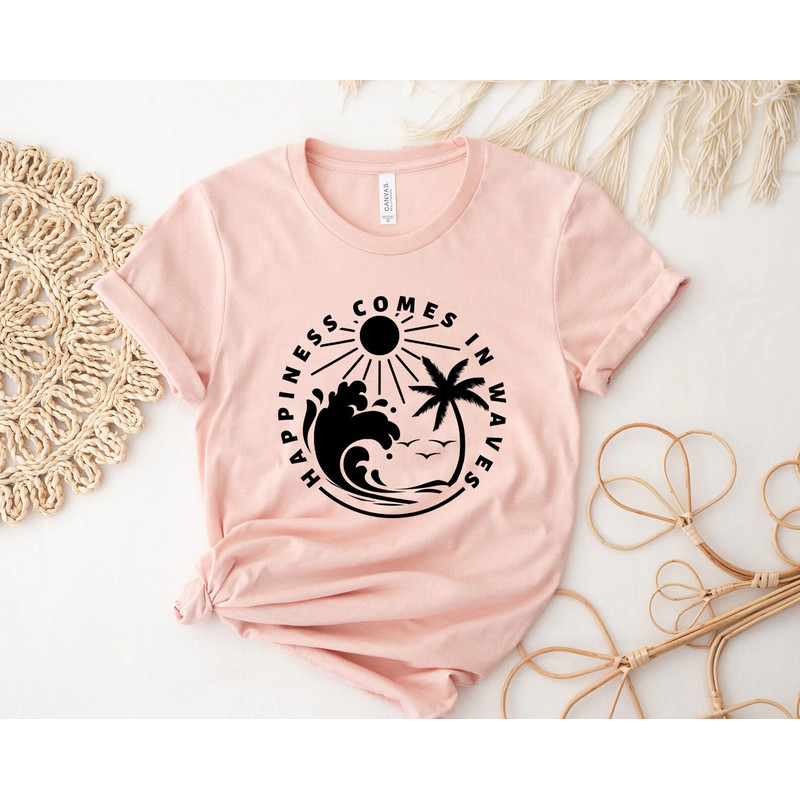 Happiness Comes In Waves shirt, Waves Shirt, Summer Vacation Shirt, Sand Beach Sea Shirt, 2023 Custom Summer Shirt, Friends Summer Tee, - 4.jpg