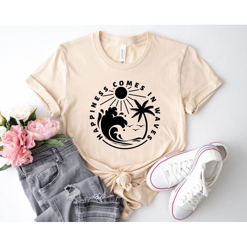 Happiness Comes In Waves shirt, Waves Shirt, Summer Vacation Shirt, Sand Beach Sea Shirt, 2023 Custom Summer Shirt, Friends Summer Tee, - 5.jpg