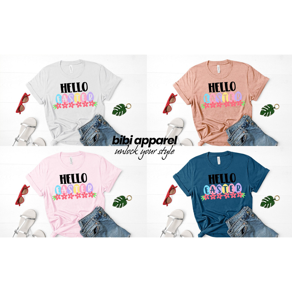 Hello Easter Shirt, Women's Easter Shirt, Easter Day, Easter Bunny Shirt, Easter Family Shirt, Easter Matching Shirt, Easter Shirt - 2.jpg