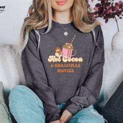 hot cocoa and christmas movies shirt, funny christmas tee, h