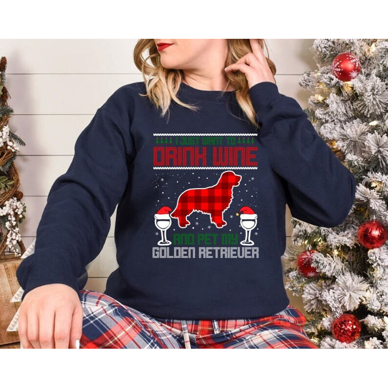 I Just Want to Drink, Wine and Pet My Dog, Christmas shirt, Christmas sweatshirt, Animal T Shirt, Funny Humor Puppy, paw shirt, - 1.jpg